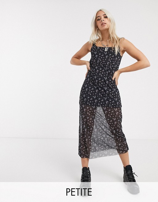 Noisy May Petite mesh maxi dress in black ditsy floral