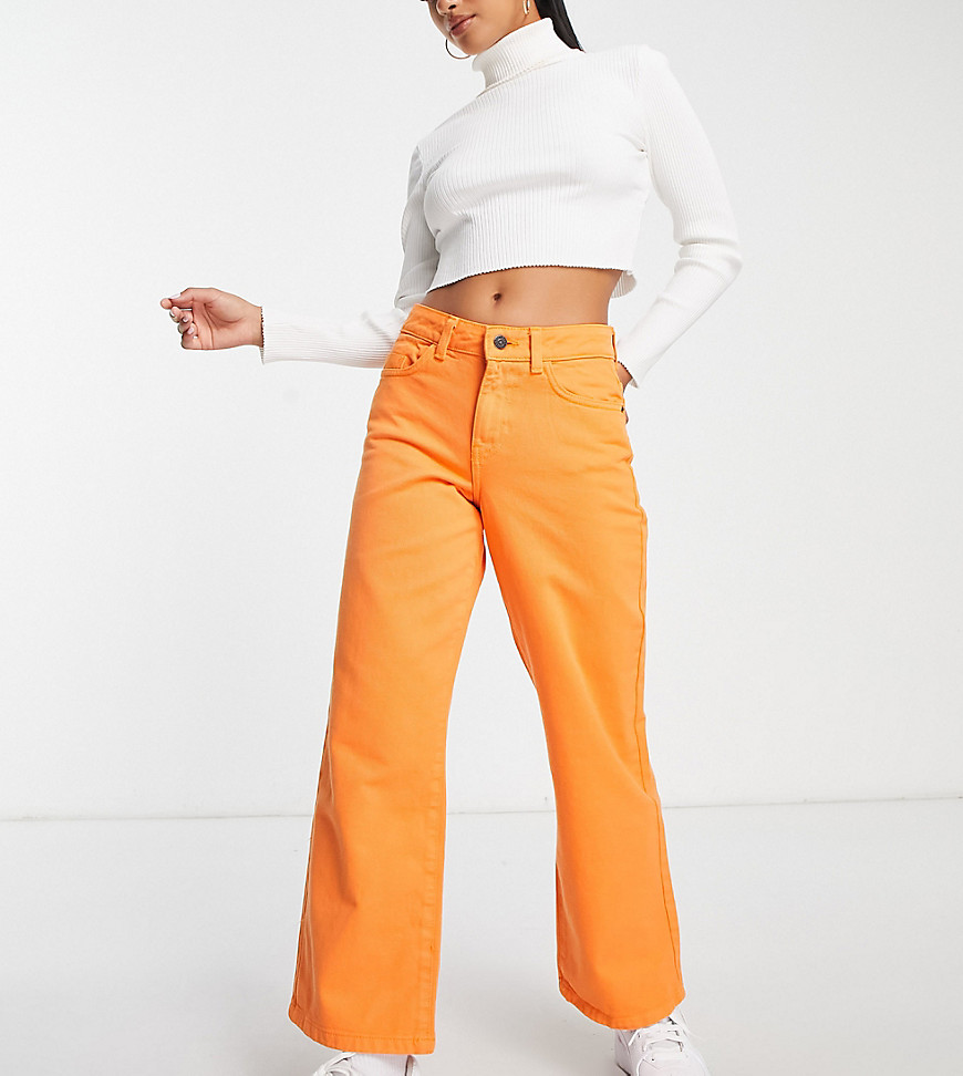Noisy May Petite mid rise wide leg jeans in vibrant orange