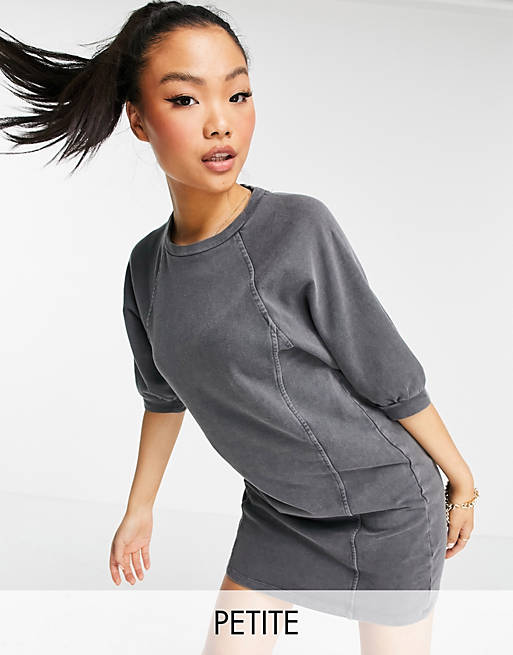 Noisy May Petite mini sweat dress with puff sleeves in washed grey