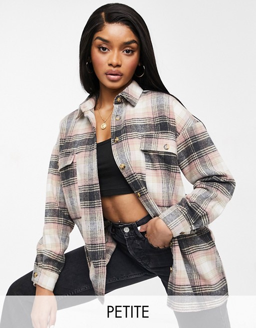 Noisy May Petite oversized shacket in pink check