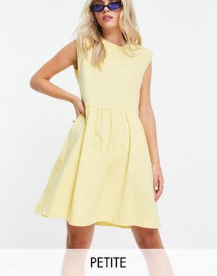 Noisy May Petite padded shoulder mini smock dress in yellow