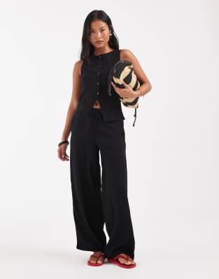 Noisy May Petite - Pantalon ample en lin mélangé - Noir