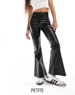 Noisy May Petite faux leather flare trousers in black - ASOS Price Checker