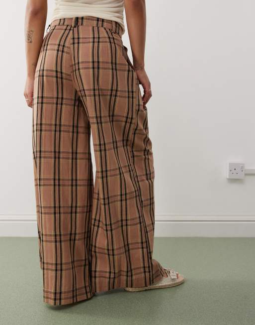 Noisy May Petite - Pantalon large à taille haute et plis - Carreaux marron, 4 de 5