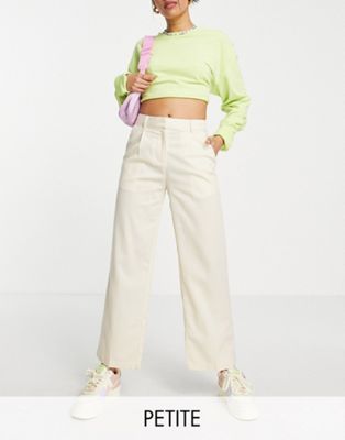 Noisy May Petite tailored wide leg dad trousers in cream - ASOS Price Checker