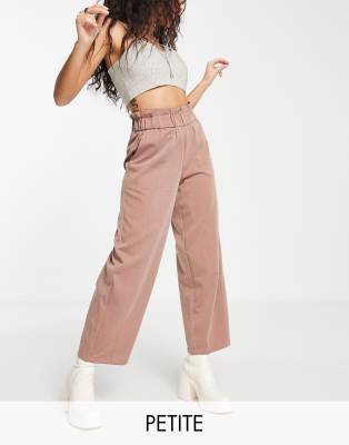 Noisy May Petite Noisy May Petite paperbag waist wide leg trousers in taupe-Brown