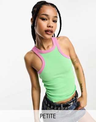 Noisy May Petite racer neck vest top with contrast binding in green - ASOS Price Checker