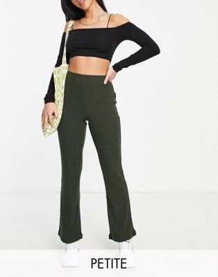 Noisy May Petite ribbed flared trousers in khaki