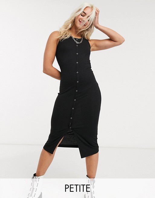 Noisy May Petite ribbed jersey button front maxi dress in black
