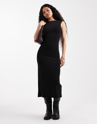 Noisy May Petite Ruched Detail Blackless Maxi Dress In Black