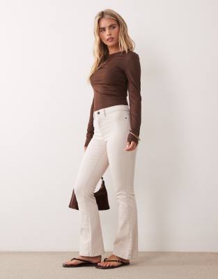 Noisy May Petite Sallie high waist flare jeans in ecru-White