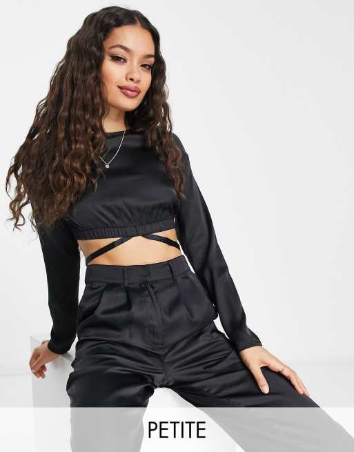 ASOS DESIGN mesh crop fitted shirt in black