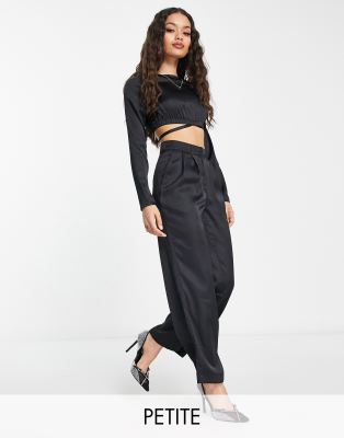 NOISY MAY PETITE SATIN WIDE LEG PANTS IN BLACK