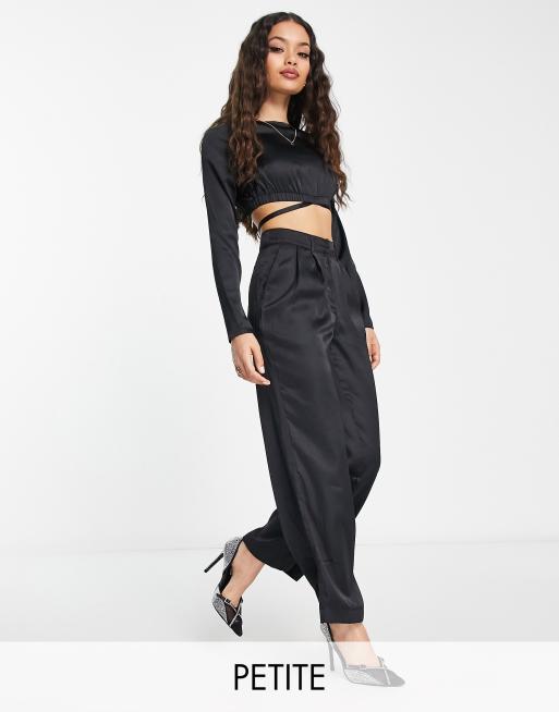 Noisy May Petite satin wide leg pants in black