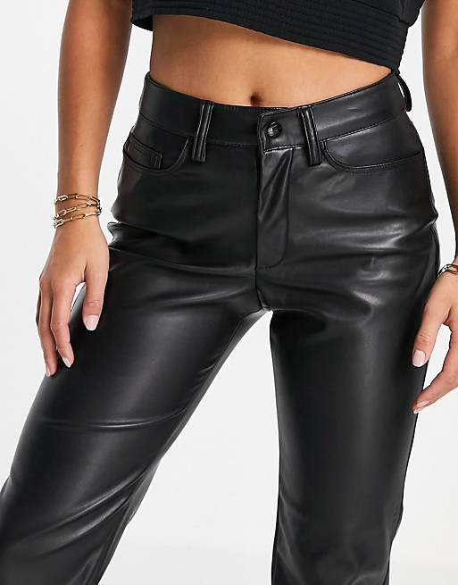 Women Noisy May Petite skinny faux leather trousers in black 