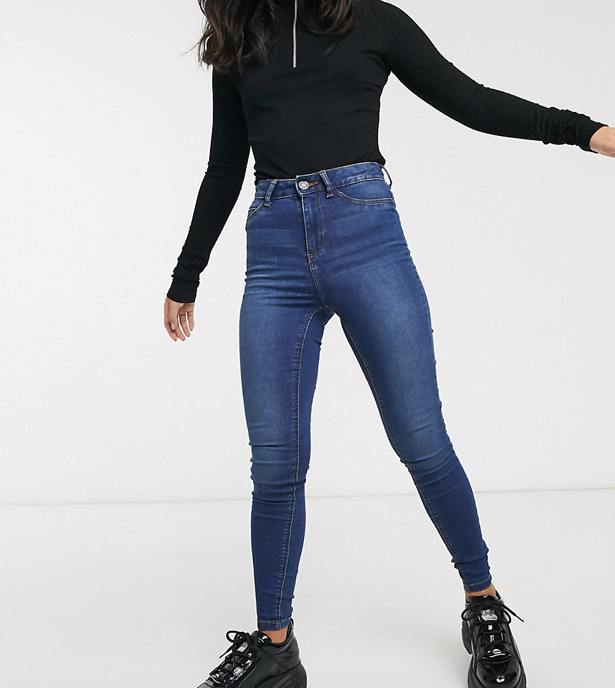 Noisy May Petite - Skinny jeans met hoge taille in middenblauwe wassing-Zwart