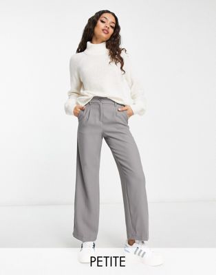 Noisy May Petite straight leg trousers in grey