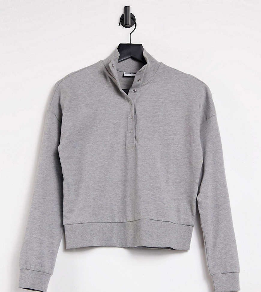 Noisy May Petite sweatshirt with high neck and snap detail in light gray-Grey