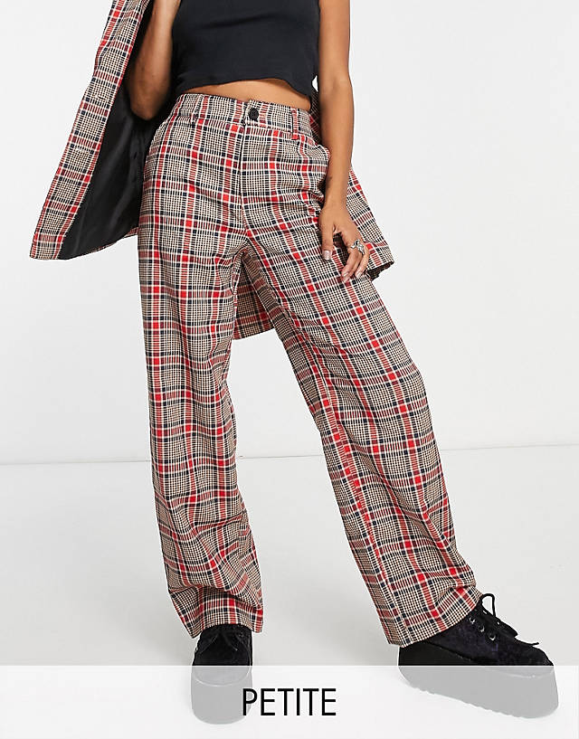 Noisy May Petite - tailored trouser co-ord in brown and pink check