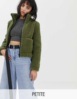 Noisy May Petite - Teddy bomber met rits-Groen