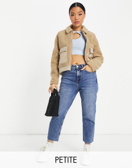 Noisy May Petite teddy jacket in beige | ASOS