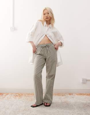 Noisy May Petite tie front wide leg pants in grey stripe - view 1