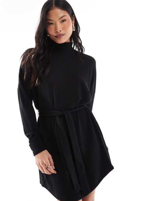 TopShop Funnel Neck Knitted shops Mini Sweater Dress Size 0-2 in Black Long Sleeve