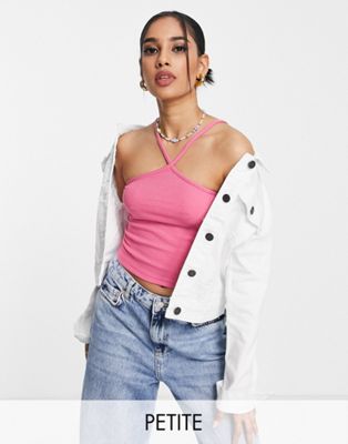 Noisy May Petite ribbed halter cami top in pink - ASOS Price Checker