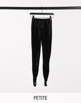 Noisy May Petite velvet stirrup leggings in black