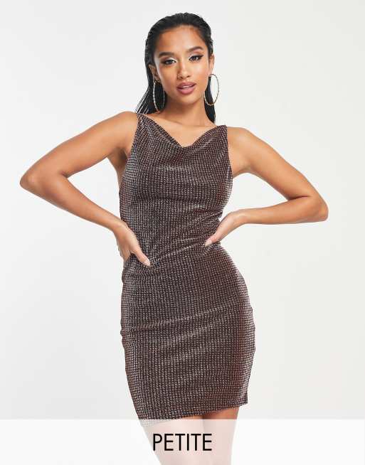 Noisy May Petite - Vestito corto a canottiera con scollo ad anello color bronzo luccicante