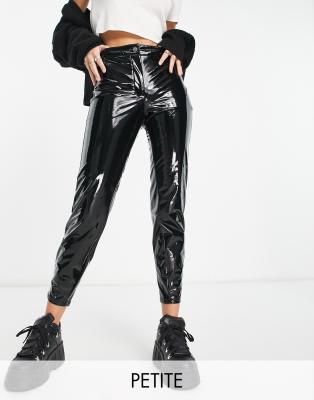 NOISY MAY PETITE VINYL HIGH RISE PANTS IN BLACK