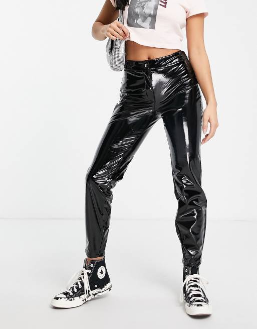 Noisy May Petite vinyl pants in black | ASOS