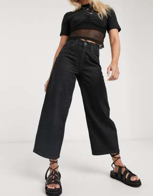 petite wide leg black jeans