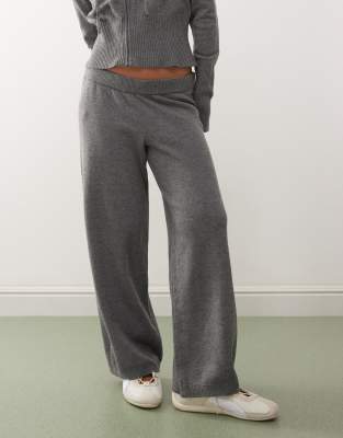 Noisy May Petite Wide Leg Knit Pants In Gray