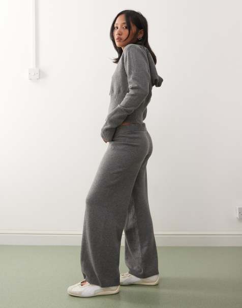 Noisy May Petite wide leg knitted trouser co-ord in grey - view 1