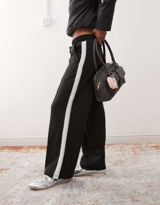 wide leg sweatpants with side stripe in black