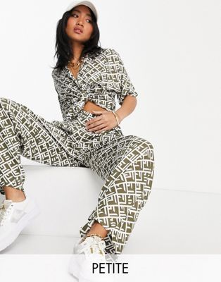Noisy May Petite wide leg pants co-ord in khaki abstract print - ASOS Price Checker