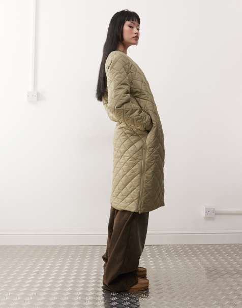 Noisy May quilted longline jacket in sage
