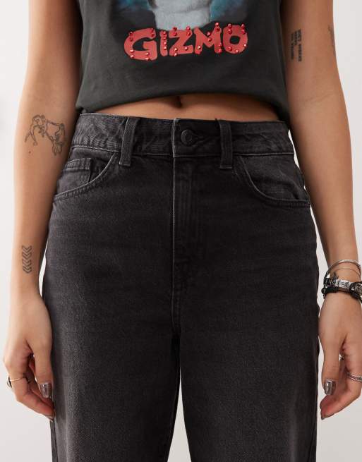 Noisy May Pixie high waist boyfriend jeans in washed black ASOS