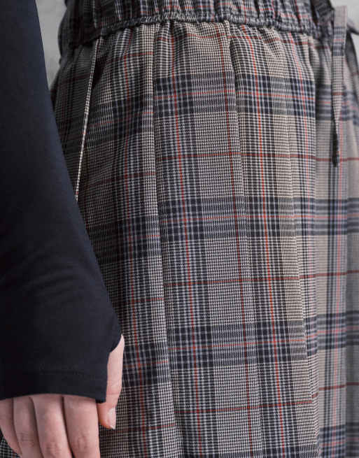 Noisy May pleated mini high waist skirt in beige plaid, 4 of 5