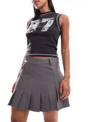 Noisy May pleated skirt with thigh split in grey  - view 1