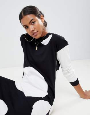 noisy may polka dot sweatshirt dress