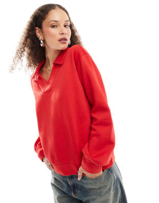 Noisy May - Polo oversize avec col fendu - Rouge - view 1