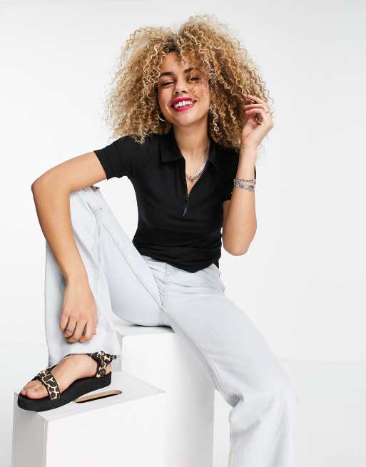 Noisy May - Poloshirt met korte ritssluiting in zwart
