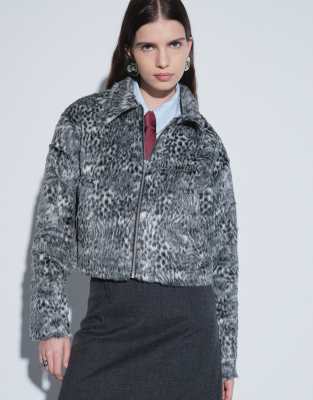Noisy May Pony Hair Racer Jacket In Black