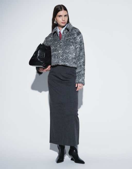 Noisy May pony hair racer jacket in black leopard print, 2 of 4