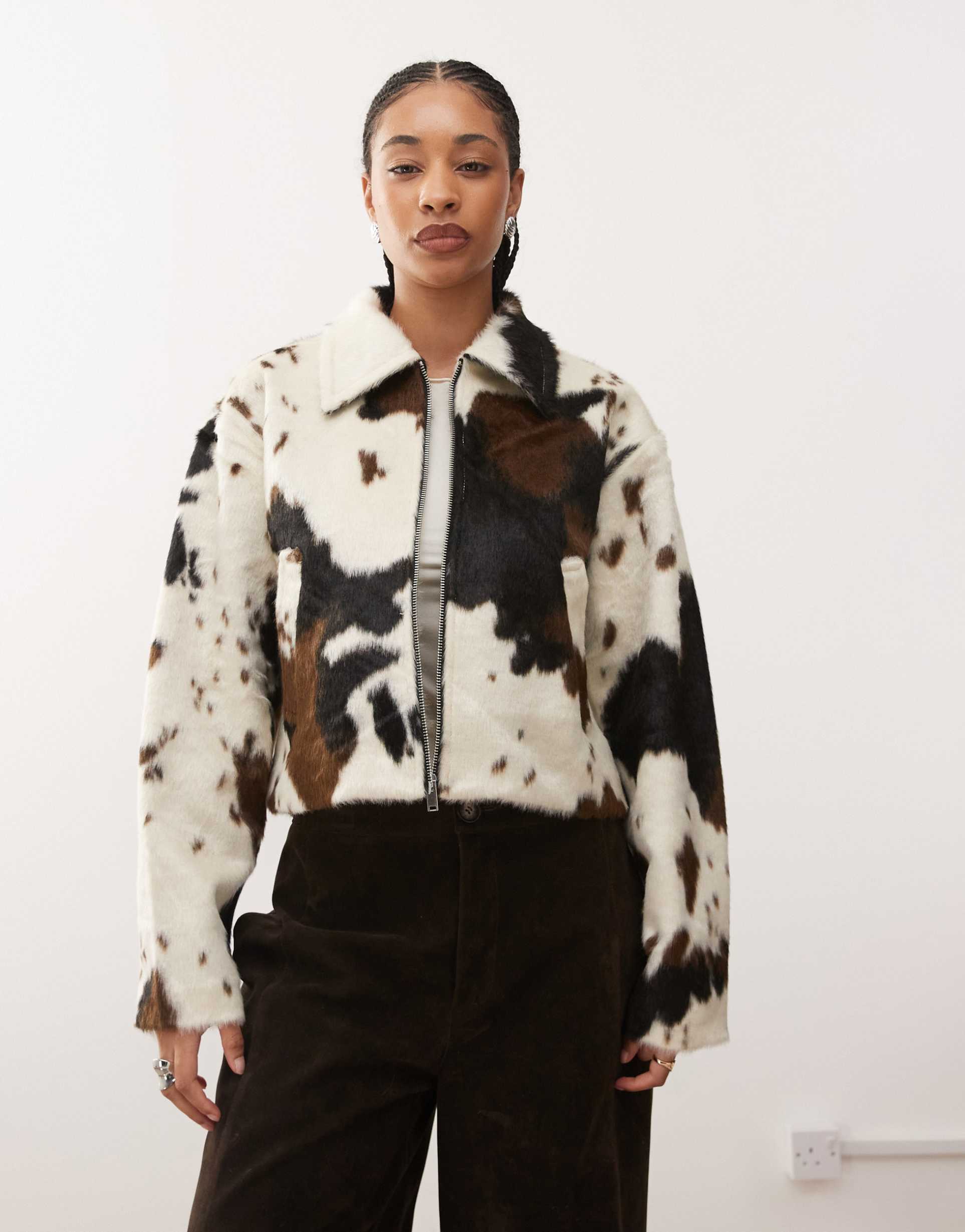 noisy may pony hair racer jacket in cow