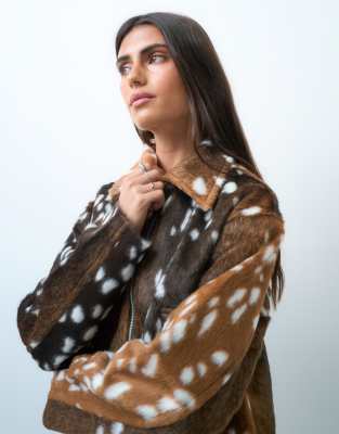 Noisy May Pony Hair Racer Jacket In Multi