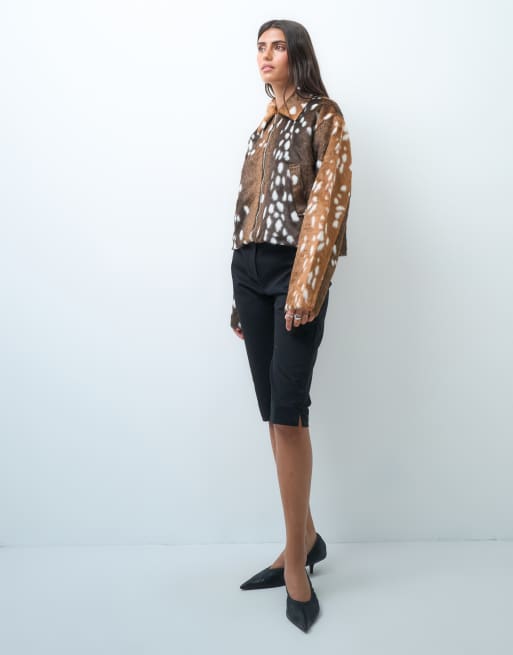 Noisy May pony hair racer jacket in deer print, 2 of 4