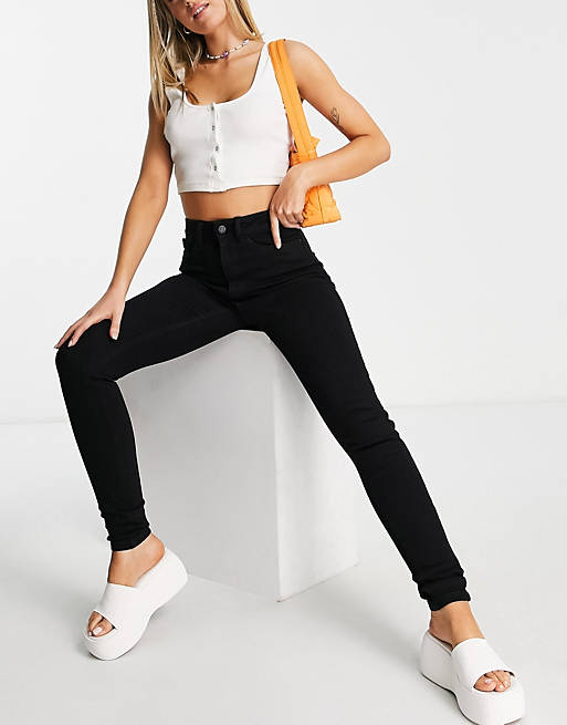 Noisy May Premium Callie high waist skinny jeans in black | ASOS